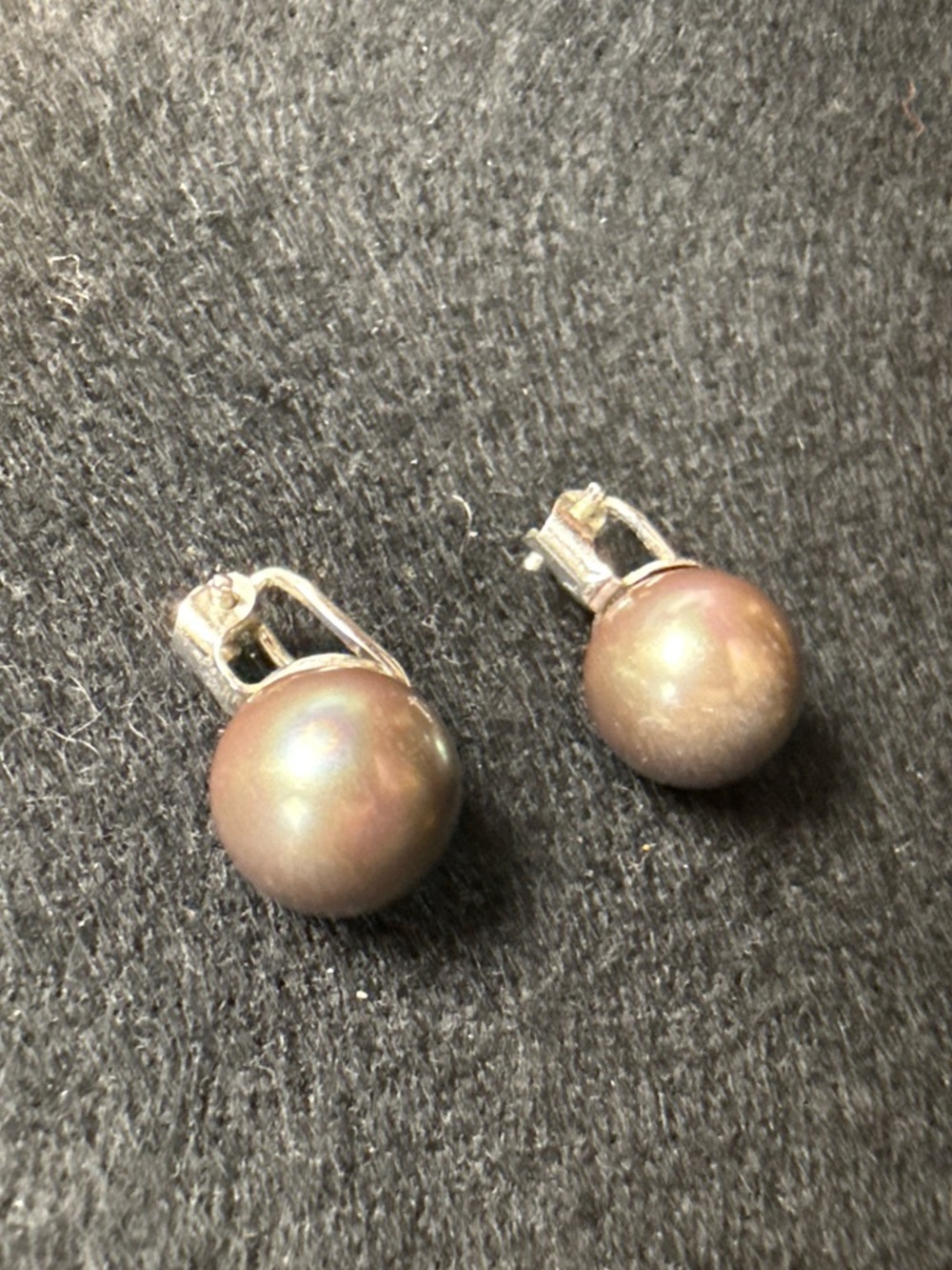 Vintage Christian Dior Grey Faux Pearl Omega Back Earrings Silver Tone Signed - Picture 2 of 10